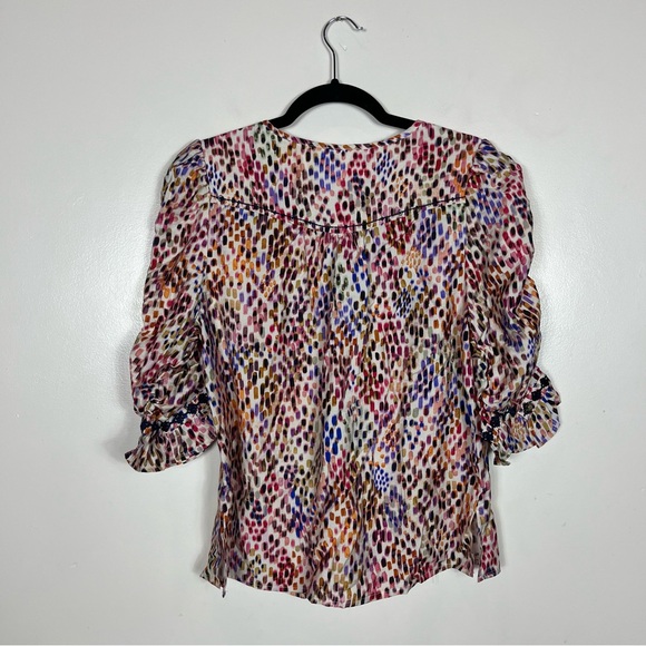 Democracy Embroidered Split Round Neck Flounce Sleeve Embroidered Woven Top Boho - Picture 4 of 5